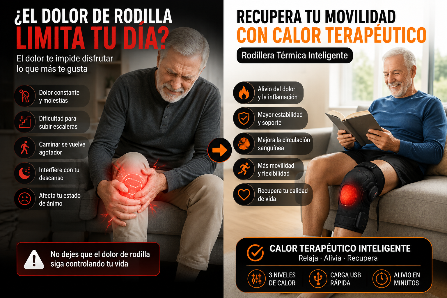 Rodillera Térmica USB con Calor Ajustable | Alivio y Soporte para la Rodilla